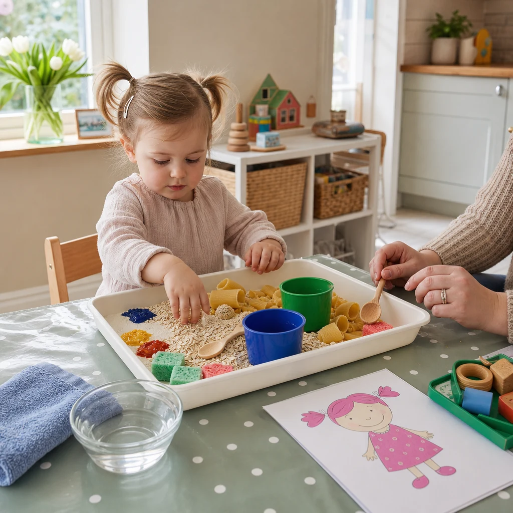 A child trying simple supervised messy play at home
